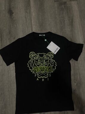 Kenzo Black Short-Sleeve Tee with Neon Green Tiger Logo